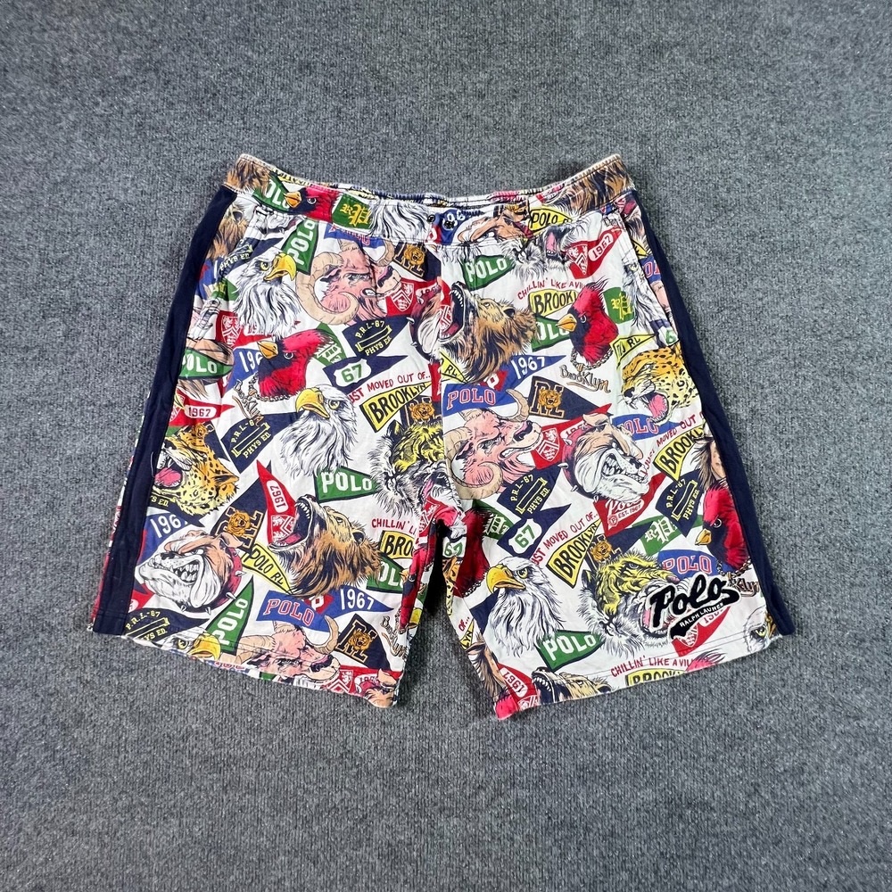 Polo Ralph Lauren Sweat Shorts Men's XL White All-Over Print Embroidered Travel